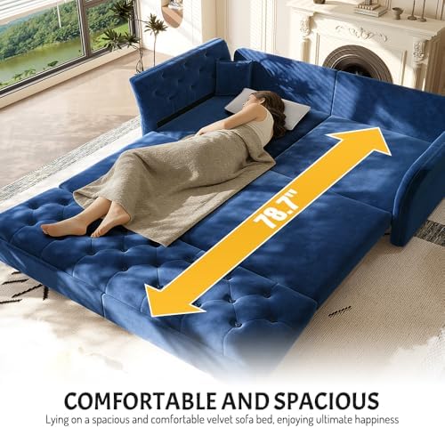 Sleeper Sofa Bed 74.4", Velvet Pull Out Couch, Flower Tufted Sofa - Image 6