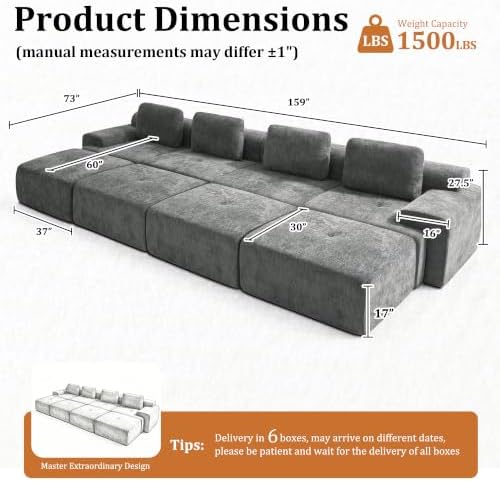 159" Oversized Boneless Couch, Comfort Cloud Sectional Couches - Image 2
