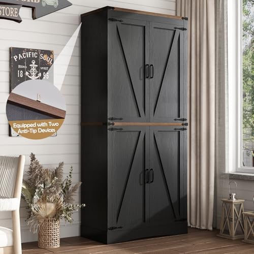 71in Farmhouse Kitchen Pantry Cabinet, Tall Storage Cabinet - Image 4