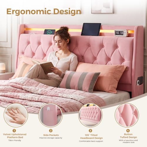 Jocoevol Full LED Velvet Bed Frame - Image 5