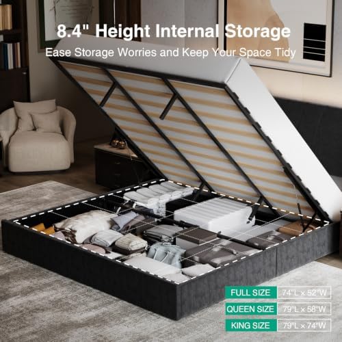 Novilla King Lift Up Storage Bed Frame/Charging Station/LED Light - Image 5