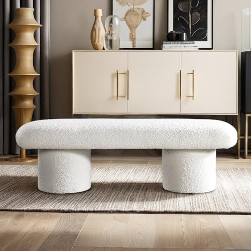 GDFStudio 56" Beautiful Boucle Dining Room Bench, Upholstered End of Bed Bench by GDFStudio