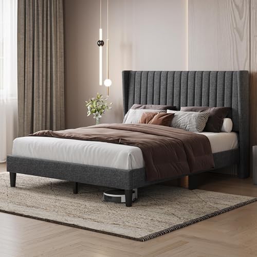 Yaheetech Queen Bed Frame with Headboard, Dark Gray Channel-Tufted Platform - Image 3