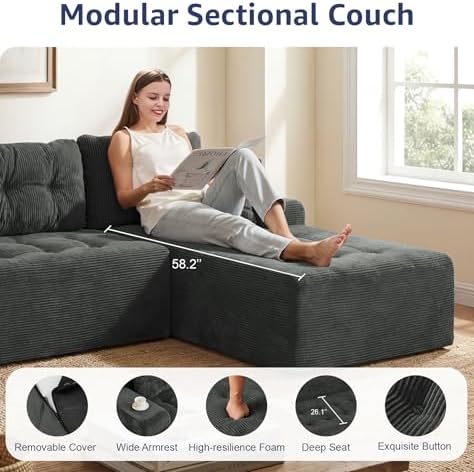 Hobestluk Boneless Couch Modular Sectional Sofa L-Shape Lounge Cloud Couch - Image 5