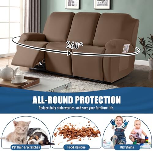 TAOCOCO Recliner Sofa Slipcover, 3 Pieces Polyester Fabric Stretch Sofa Covers - Image 3
