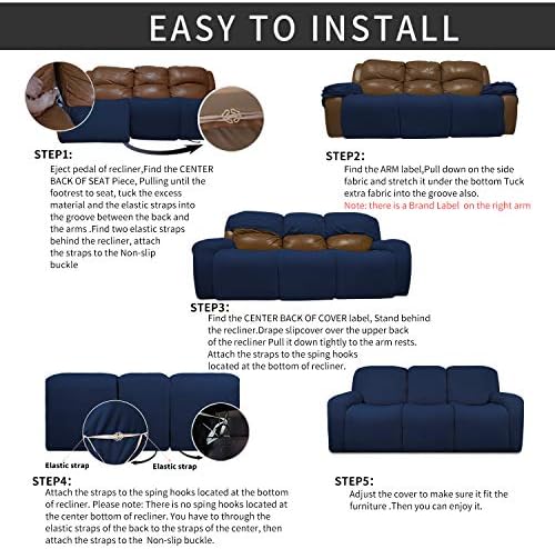 Easy-Going 8 Pieces Recliner Couch Stretch Sofa Slipcover Navy - Image 4