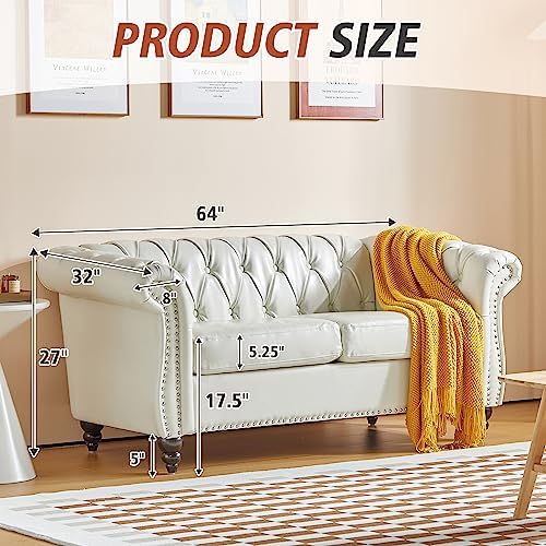 ORRD Loveseat Sofa, Chesterfield Modern Faux Leather Sofa Tufted Couch 2 Seater - Image 2