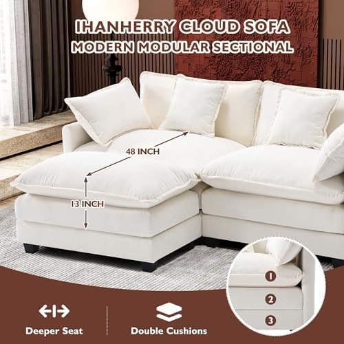 Ihanherry 77" L Shaped Modern Sofa Modular Sectional Cloud Couch - Image 3