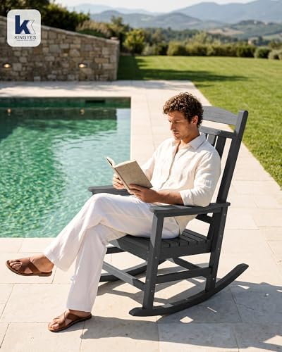 KINGYES Oversized Outdoor Rocking Chairs Set of 4, HDPE Porch Rockers - Image 2