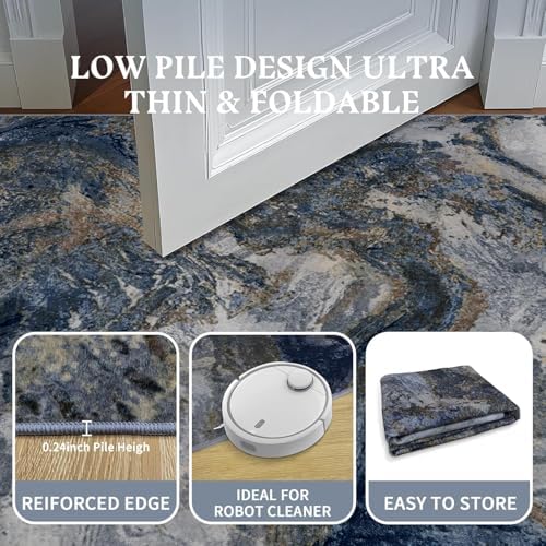 Abstract 3x6 Runner Rug for Hallway: Soft Washable Blue Rug Pet Friendly - Image 5