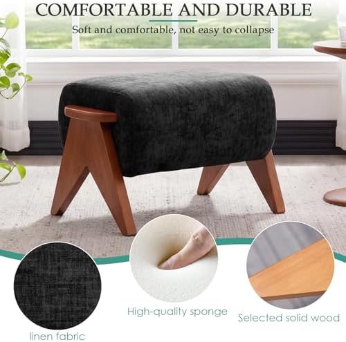 Linen Padded footstools Mid Century Modern Ottoman - Image 3