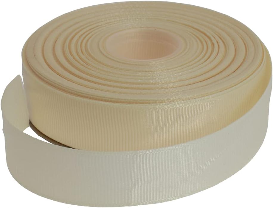 Solid Grosgrain Ribbon 25 Yard Each Roll 100% Polyester Woven Edge (1", Beige)