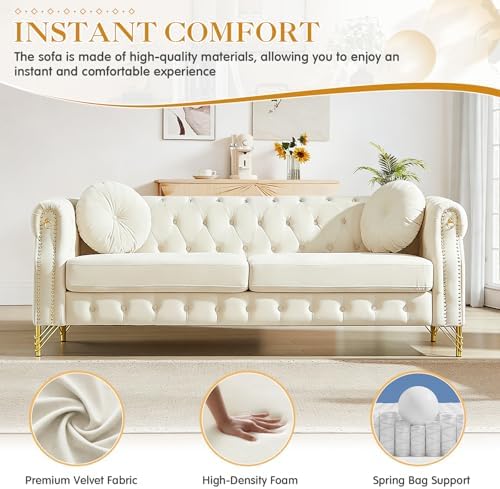 Mid Century Modern Chesterfield Sofa, Upholstered Button Tufted Velvet Couch - Image 6