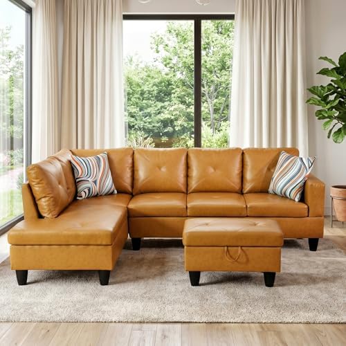 Faux Leather Sectional Couches for Living Room by Topcomfy