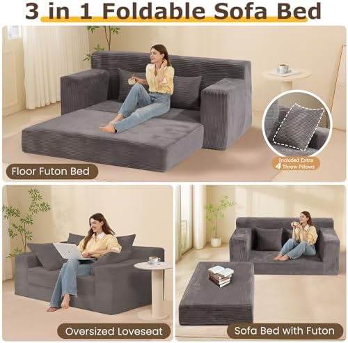 cidludto Convertible Sofa Bed, 3 in 1 Loveseat Folding Couch Bed Foldable - Image 3