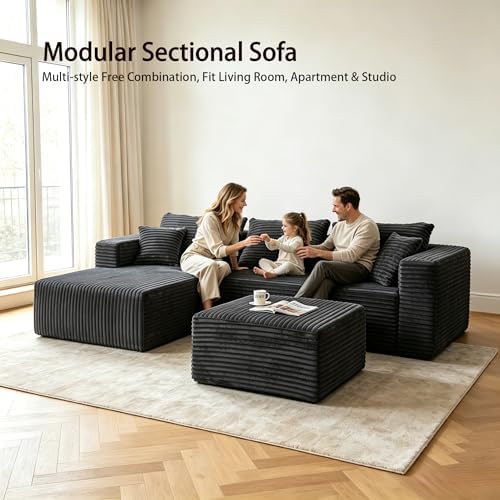 93" U-Shaped Boneless Couch, Corduroy Cloud Couch Sectional - Image 3