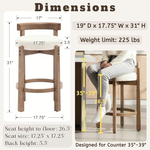 LukeAlon Linen Counter Stools Set of 5, Upholstered 26.5” Seat Height Low - Image 2