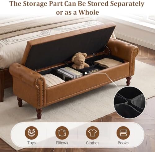 SOFTHION 67" Storage Bench for Bedroom, Linen Upholstered - Image 6