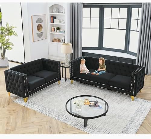 2 Piece Chesterfield Velvet Combination Sofa Set - Image 7
