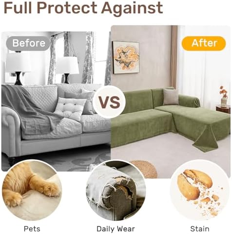2 Pieces Sectional Couch Covers L Shaped Cover XXL Green - Image 4