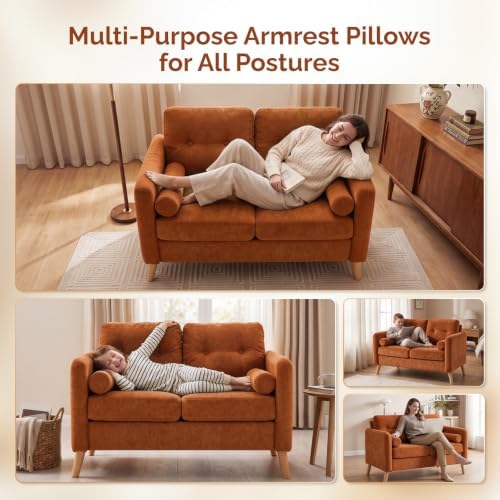 VINGLI 47" Orange 2 Seater Chenille Sofa - Image 7