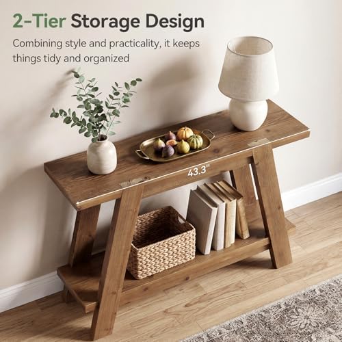 43.3" Solid Wood Entryway Table, 2-Tier Farmhouse Console Table - Image 4