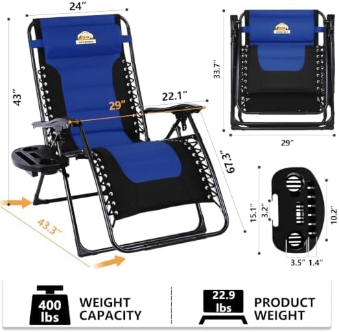 Colegence Oversized Zero Gravity Chairs Set of 2, 400-lb Capacity Recliner - Image 3