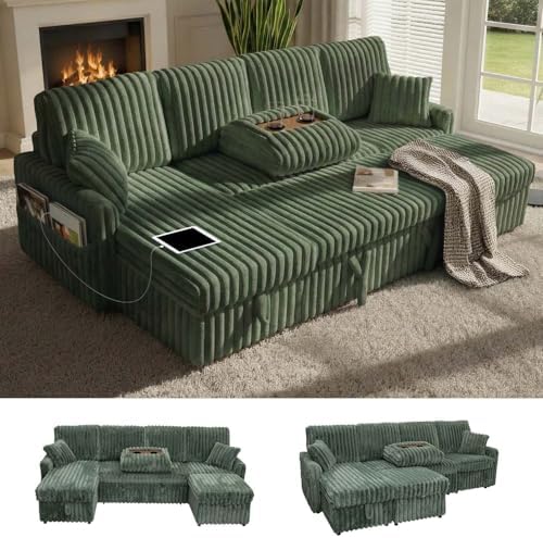 KCGKCG 104" U Shaped Sleeper Sofa Bed, Pull Out Couches by KCGKCG