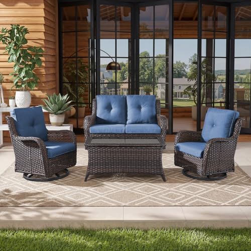 Belord 4 Piece Patio Wicker Furniture Set, Outdoor Swivel Rocker Chairs by Belord