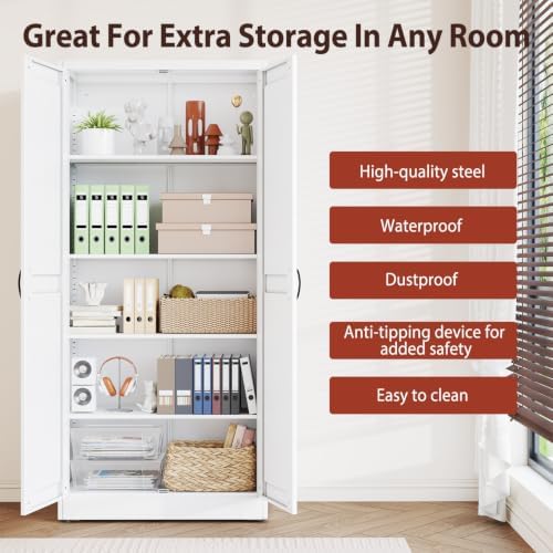 PAOFIN 71" White Metal Storage Pantry Cabinet - Image 4