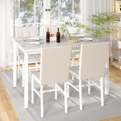 Hooseng Dining Room Table Set 5 Piece Dining Table Set Marble Dining Table 4 - Image 2