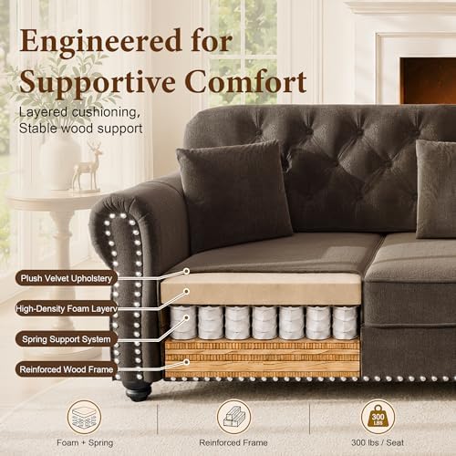 82.6" Velvet Chesterfield Sofa - Image 6