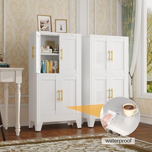 47” White Metal Bathroom Storage Cabinet, Kitchen Pantry Cabinet - Image 4
