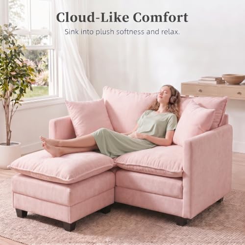 2-Seater Loveseat Sofa with Ottoman, Pet-Friendly Chenille, Washable Pillows - Image 4