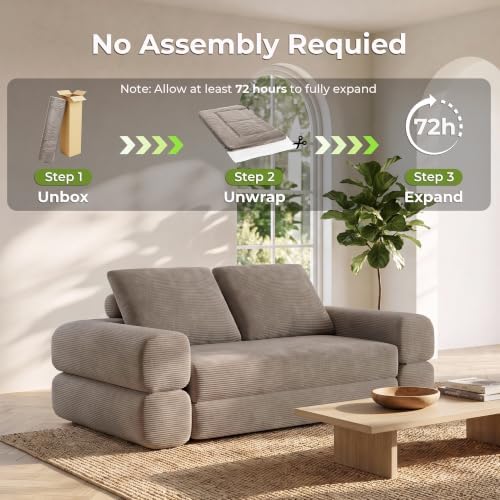 LIKIMIO FlipNest 3-in-1 Convertible Sleeper Sofa, Light Brown - Image 6
