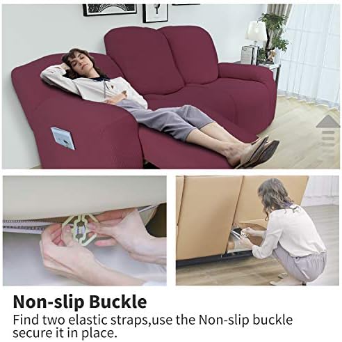 Easy-Going 8 Pieces Recliner Couch Stretch Sofa Slipcover ASH Rose - Image 3
