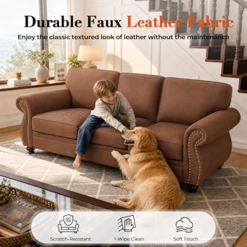 Couchus 71" W Loveseat Sofa Couch, Faux Leather Fabric Sofas, Caramel Rust - Image 4
