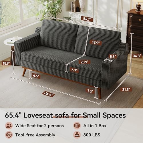 Vipbear 65.4" Loveseat Sofa, Mid-Century Modern Small Couches - Image 2