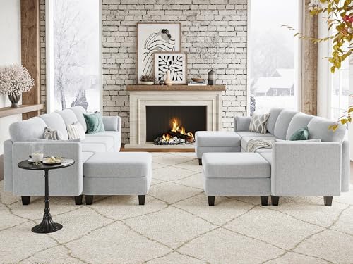 Modular Sectional Sofa, 6 Seat Modular Sleeper Sofa Couch, Light Grey - Image 7