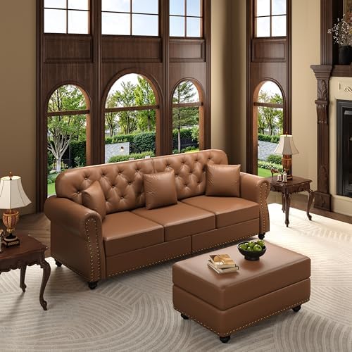 KEIKI 83" Faux Leather Chesterfield Sofa by KEIKI