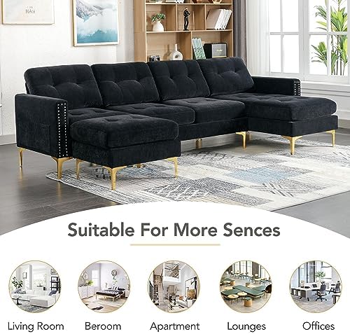 P PURLOVE Velvet Modern Large Sectional Sofa, U Shape Upholstered Couch - Image 5