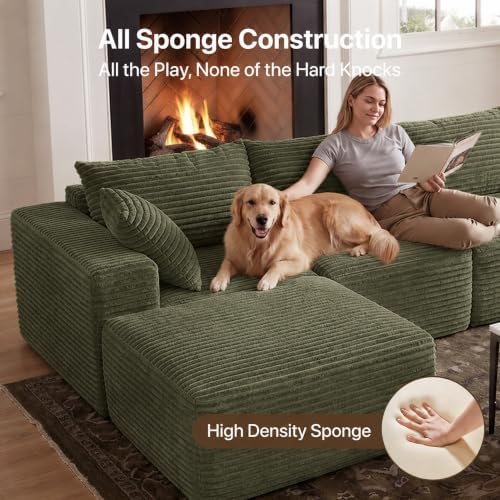Claiks 132" Boneless Couch, U-Shape Corduroy Sectional Sofa - Image 5