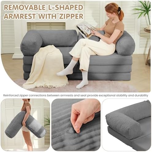 5-in-1 Convertible Sofa Bed, Corduroy Futon Couch Sleeper - Image 5
