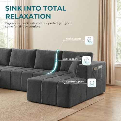 Skepphlay 132" U Shaped Couch, Boneless Sectional Couches - Image 5
