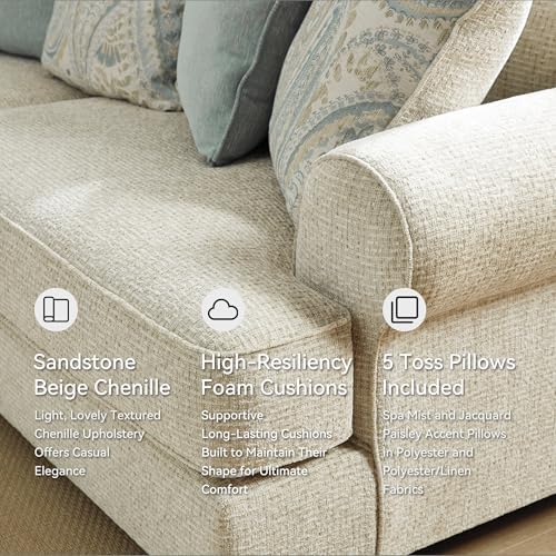 Signature Design by Ashley Deep Seat Chenille Sofa, No Assembly 3 Seater - Image 6