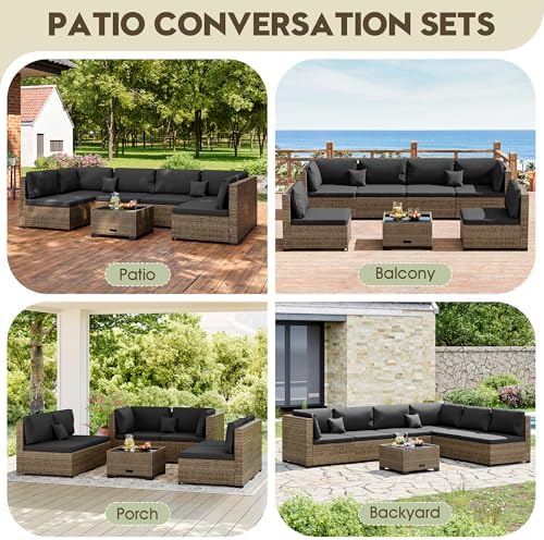 LHBcraft 7 Piece Outside Sectional Furniture Set, All Weather Wicker Patio Sofa - Image 5