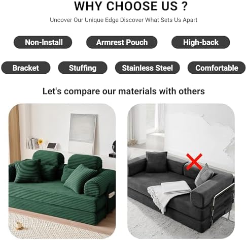 78.8" Futon Sofa Bed with High Back, Boneless Couches - Image 4
