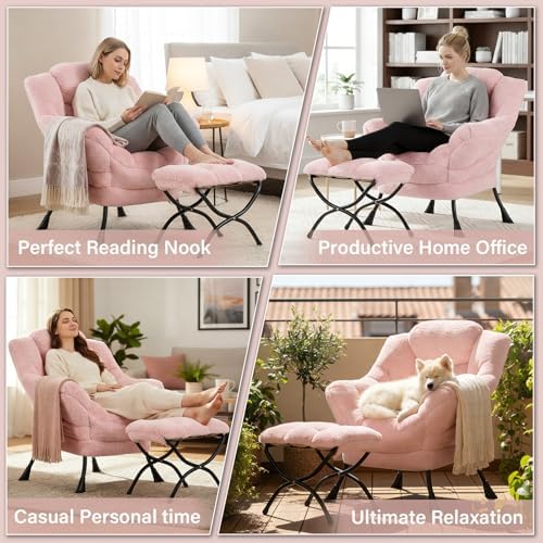 Lazy Chair with Ottoman, Comfy Accent Living Room Chair with Footrest Set - Image 6
