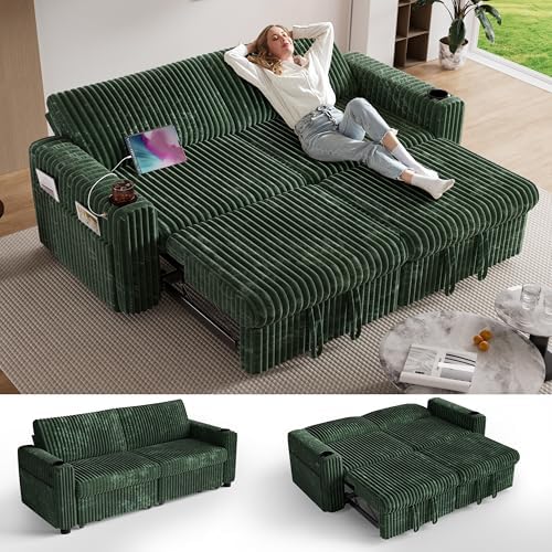 Sunny Heart 91" Plush Corduroy L Shaped Sectional Sleeper Sofa Bed by SunnyHeart