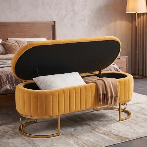 Velvet Oval Upholstered End of Bed Bench - Image 3